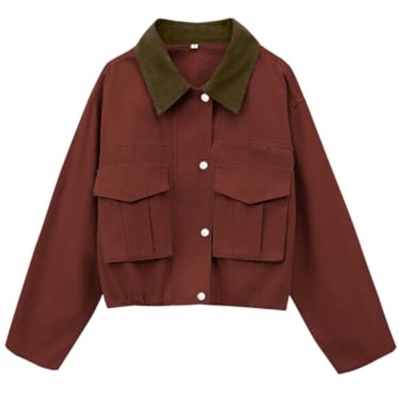 Cropped Utility Jacket Lightweight Oversized Zip Up Drawstring Casual Chic - Picture 2 of 8